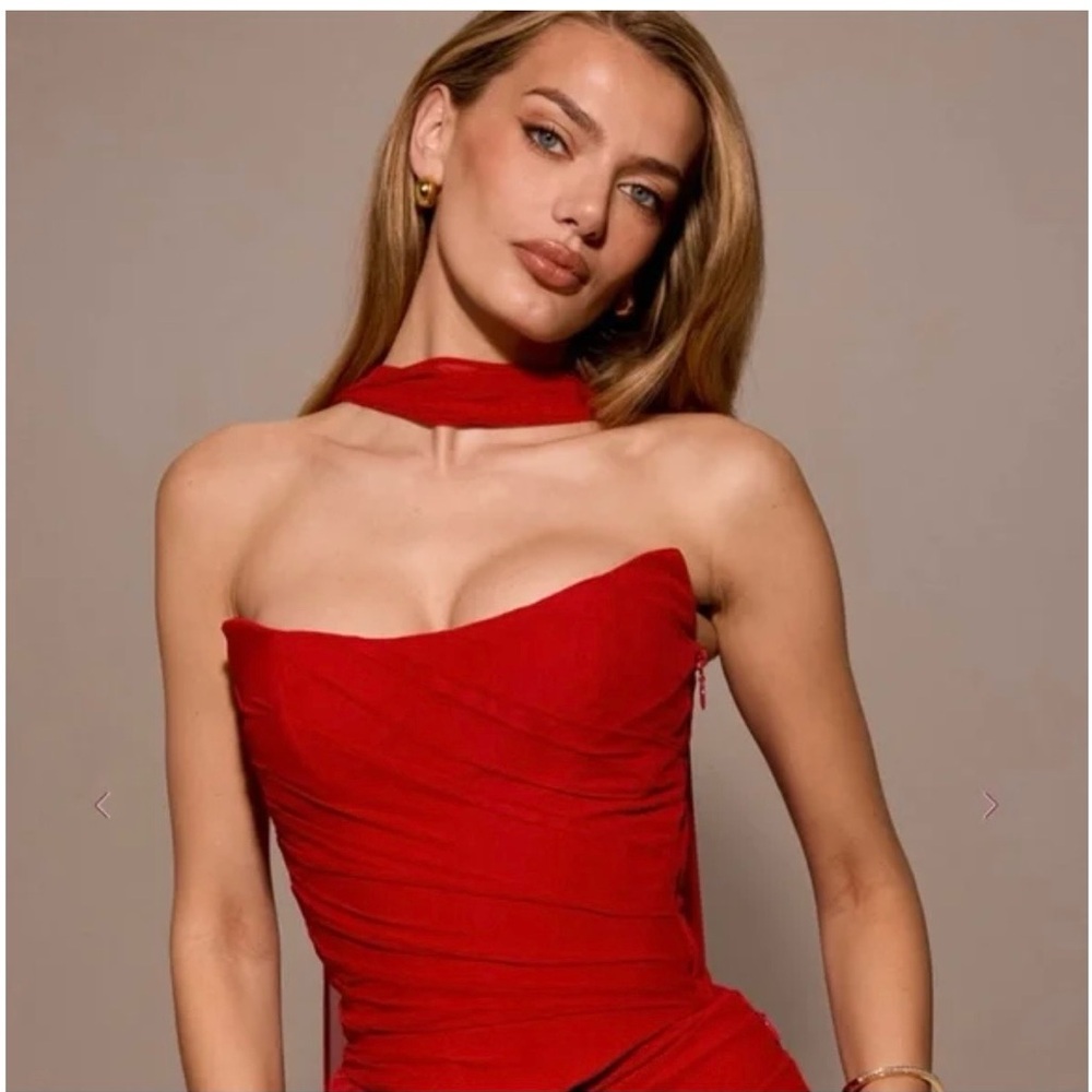 House of cb red corset top with scarf